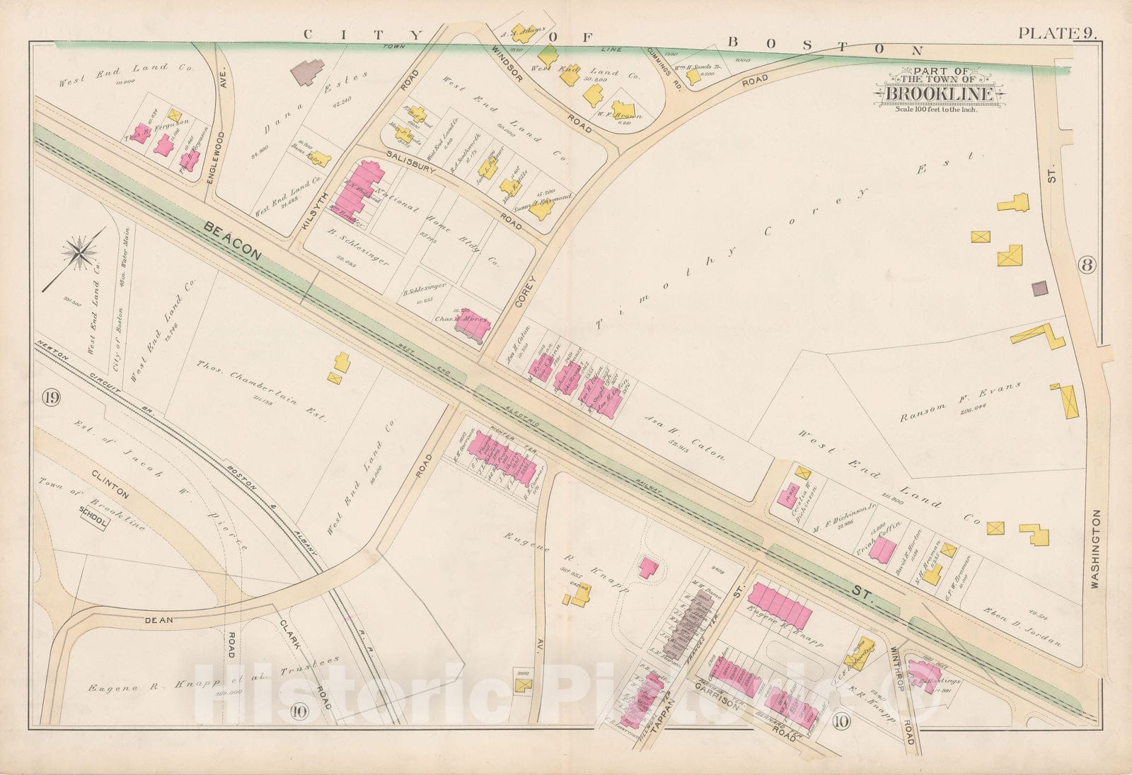 Historic Map : Atlas Town of Brookline, Brookline 1893 Plate 009 , Vintage Wall Art