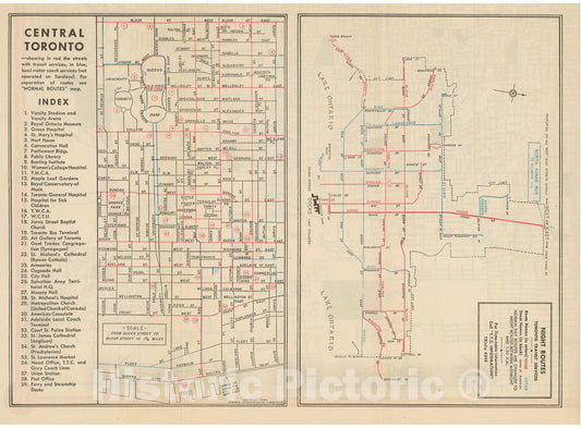 Historic Map : Toronto Transit Map 1948 Railroad Catography , v2, Vintage Wall Art