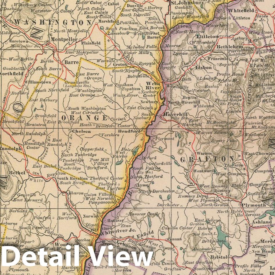 Historic Map : New Hampshire & Vermont 1897 , The Century Atlas World , Vintage Wall Art