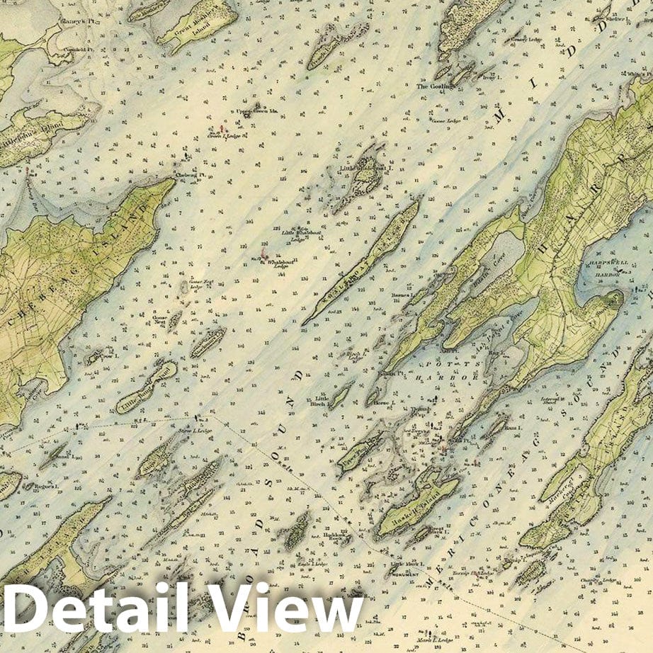 Historic Map : Casco Bay & Portland 1870 Topographic Map , Vintage Wall Art