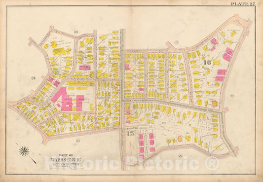 Historic Map : Atlas City of Boston, Roxbury, Roxbury 1915 Plate 027 , Vintage Wall Art