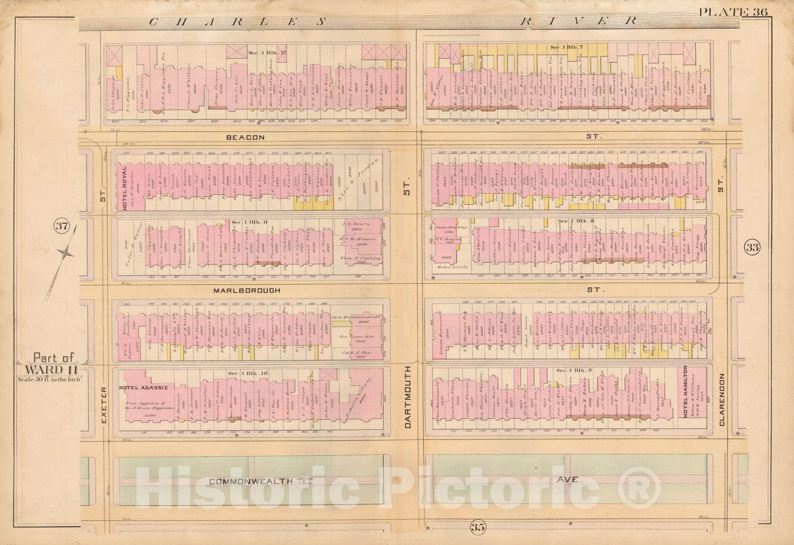 Historic Map : Atlas City of Boston, City Proper, Vol. 2, Boston 1888 Plate 036 , Vintage Wall Art