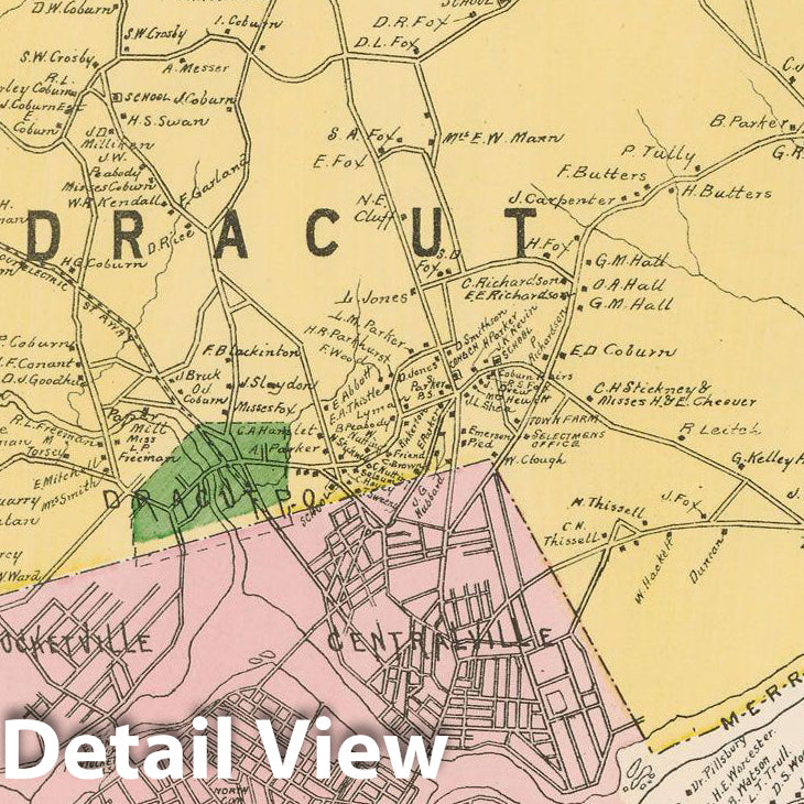 Historic Map : Atlas of Middlesex County, Massachusetts, Dracut & Lowell 1889 , Vintage Wall Art