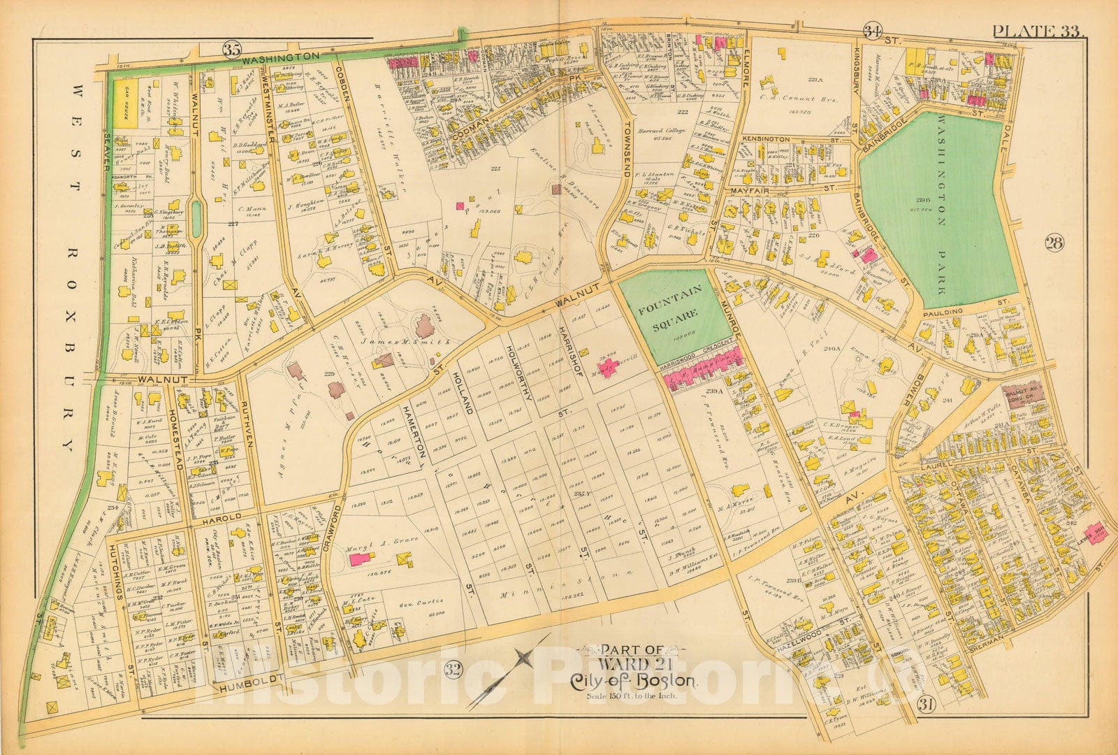 Historic Map : Atlas City of Boston, City Proper and Roxbury, Boston & Roxbury 1890 Plate 033 , Vintage Wall Art