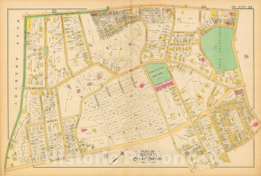 Historic Map : Atlas City of Boston, City Proper and Roxbury, Boston & Roxbury 1890 Plate 033 , Vintage Wall Art