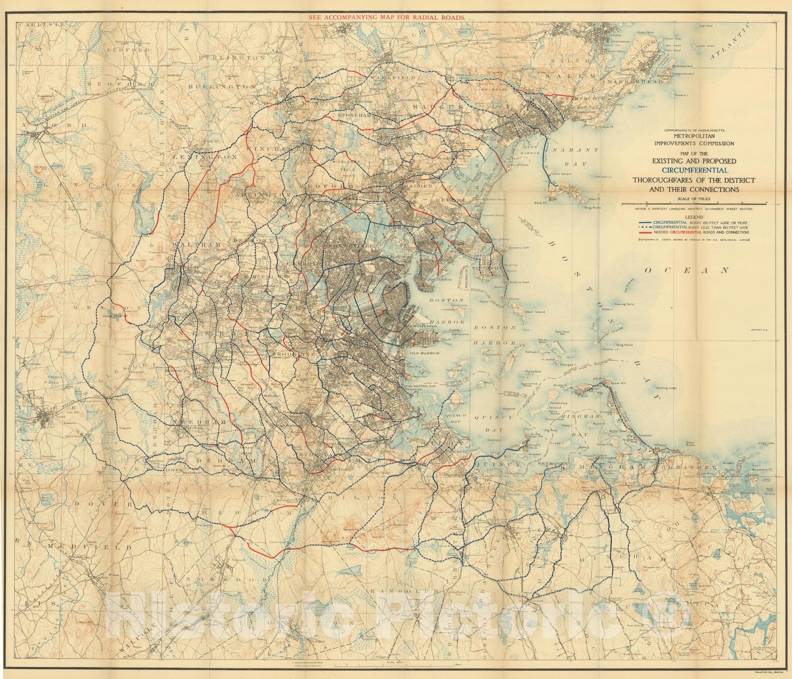 Historic Map : Boston & Cambridge & Charlestown 1909 , Vintage Wall Art