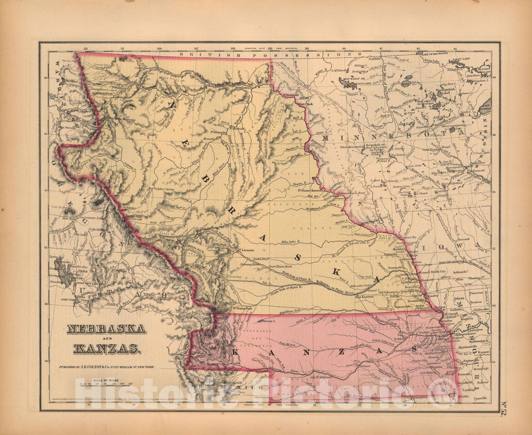 Historic Map : Kansas & Nebraska 1857 , General Atlas (Of The World) , Vintage Wall Art