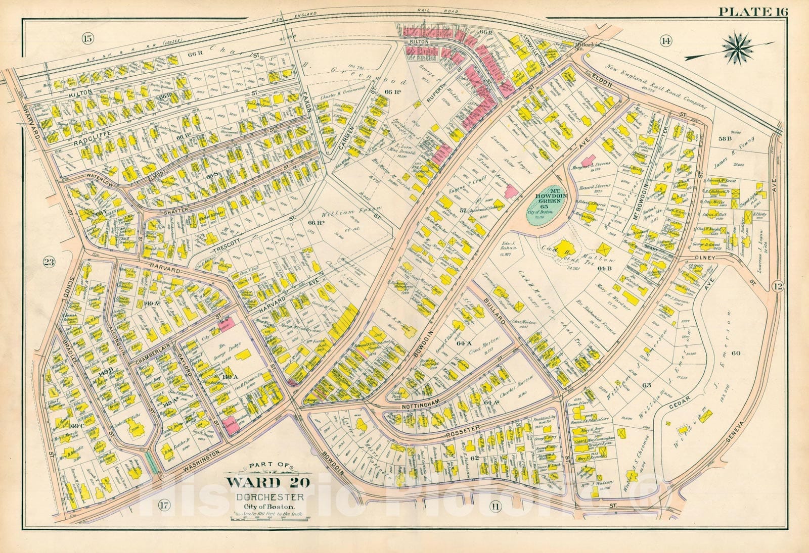 Historic Map : Atlas City of Boston, Vol. 5, Dorchester, 4th Ed., Dorchester 1904 Plate 016 , Vintage Wall Art