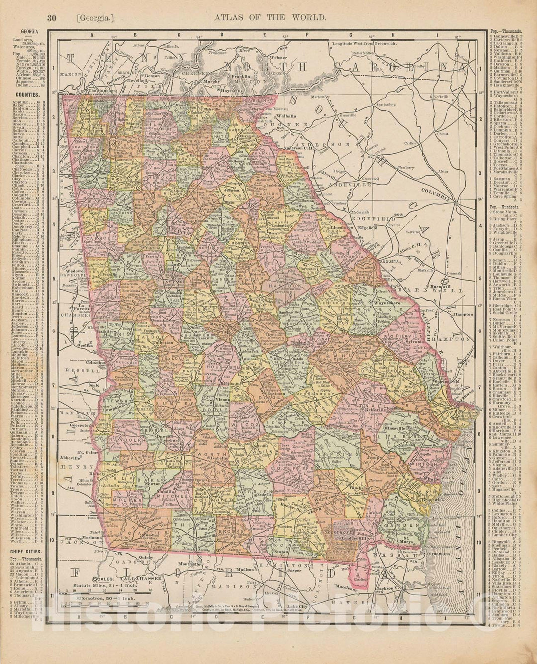 Historic Map : Georgia 1900 , Universal Atlas World , Vintage Wall Art