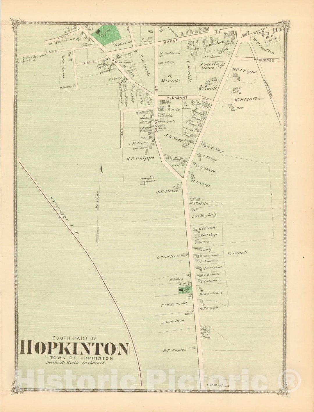 Historic Map : County Atlas of Middlesex Massachusetts, Hopkinton 1875 , v3, Vintage Wall Art