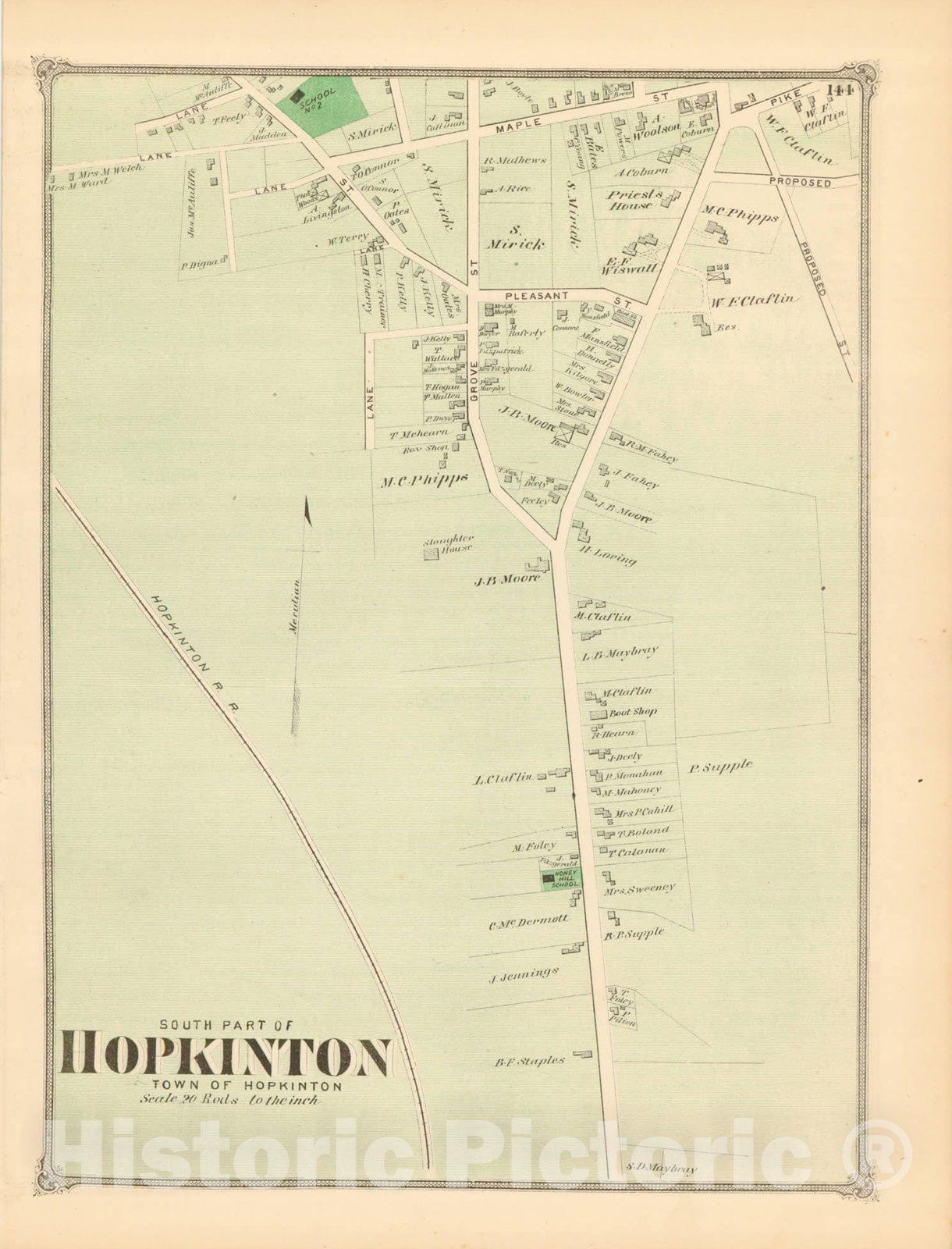 Historic Map : County Atlas of Middlesex Massachusetts, Hopkinton 1875 , v3, Vintage Wall Art