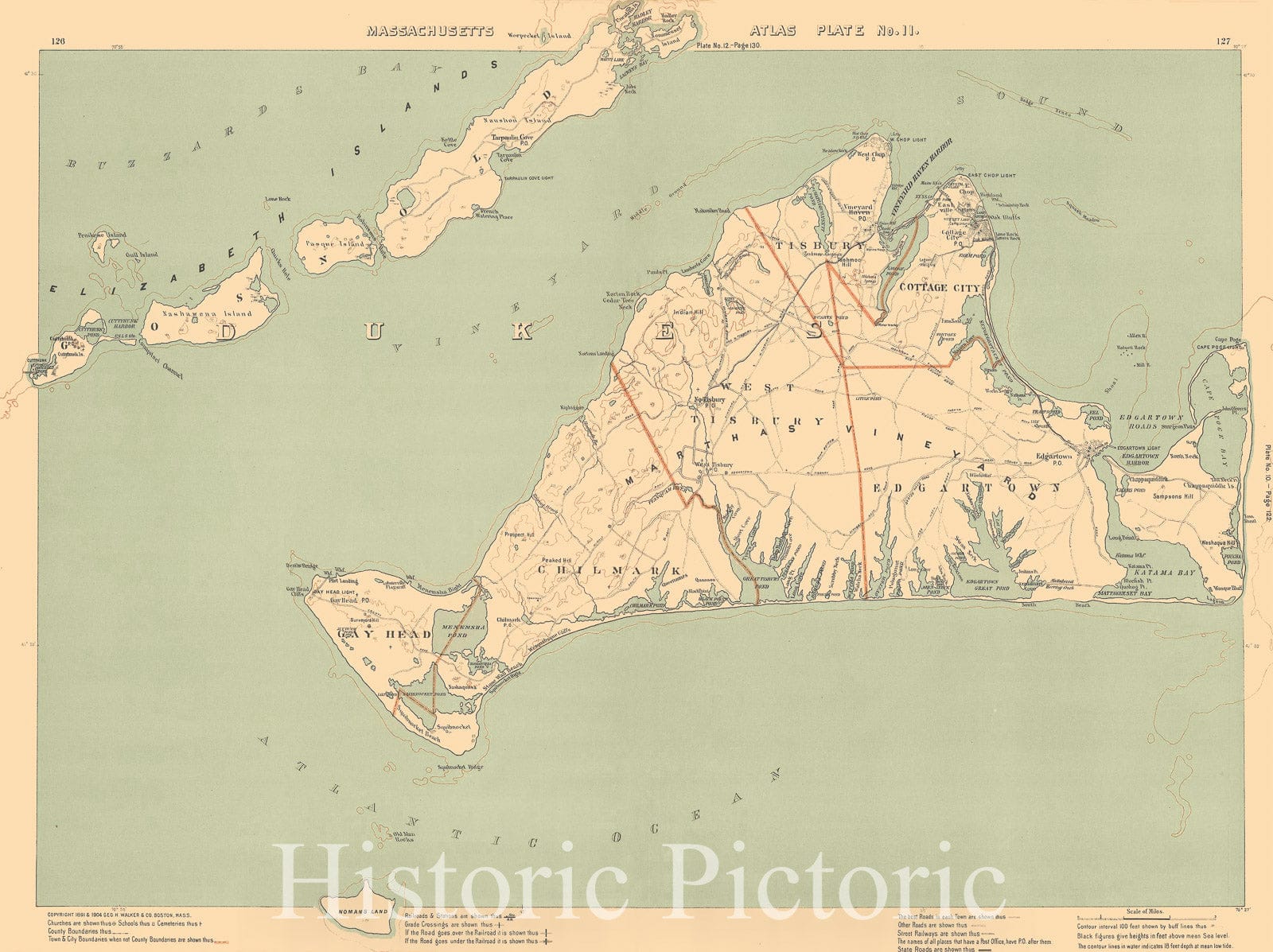 Historic Map : Atlas of Massachusetts, Martha's Vineyard 1904 , Vintage Wall Art