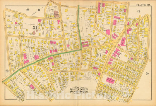 Historic Map : Atlas City of Boston, City Proper and Roxbury, Boston & Roxbury 1890 Plate 030 , Vintage Wall Art
