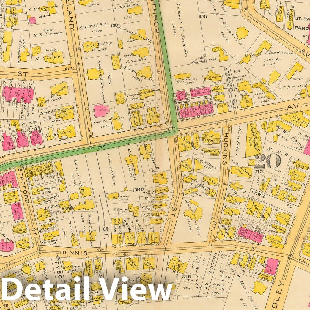 Historic Map : Atlas City of Boston, City Proper and Roxbury, Boston & Roxbury 1890 Plate 030 , Vintage Wall Art