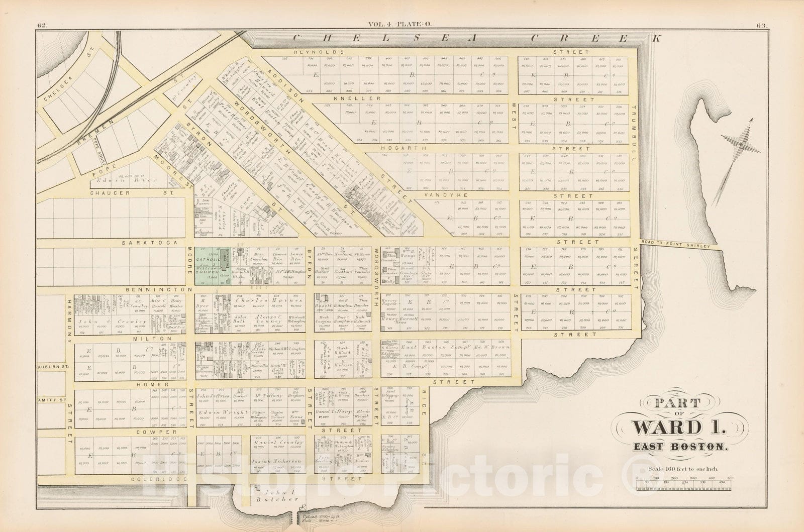 Historic Map : Atlas of county of Suffolk, MA Vol. 4, East Boston 1874 Plate O , Vintage Wall Art