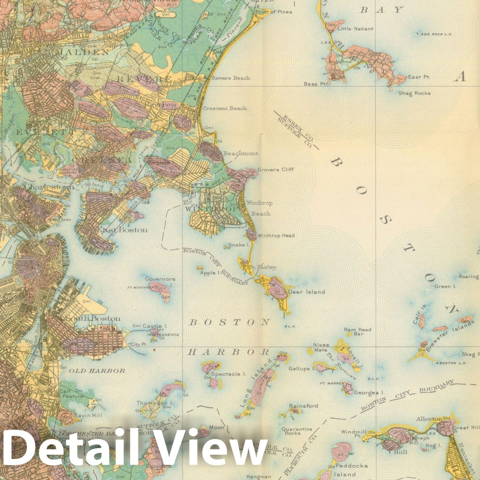 Historic Map : Surficial Geology, Boston & Boston Bay Quadrangles 1932 , Vintage Wall Art