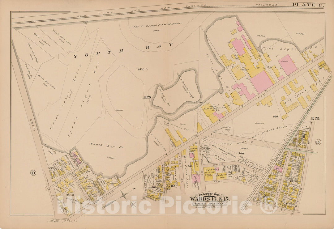 Historic Map : Atlas of South Boston, South Boston 1884 Plate C , Vintage Wall Art