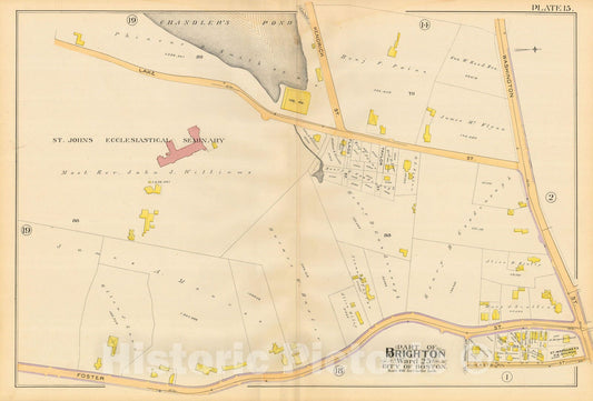 Historic Map : Atlas City of Boston, Volume 7, Brighton Mass., Brighton 1890 Plate 015 , Vintage Wall Art