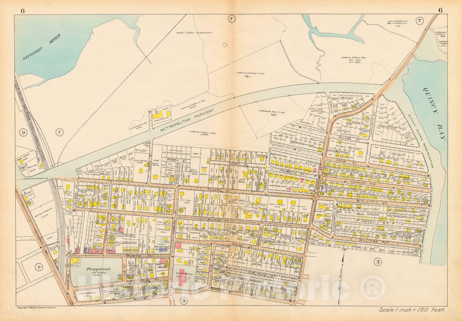 Historic Map : Atlas City of Quincy Norfolk County, Quincy 1923 Plate 006 , Vintage Wall Art