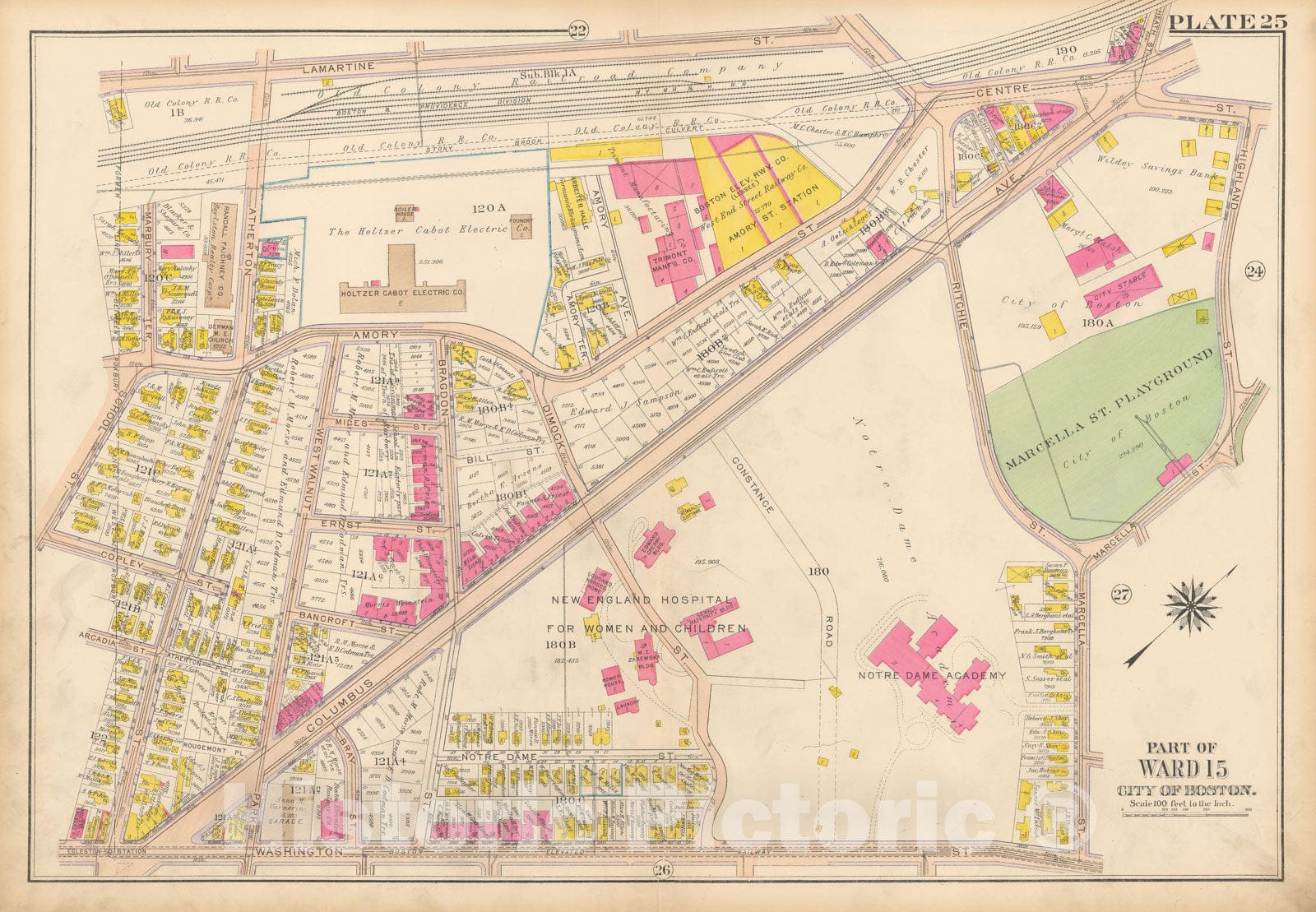 Historic Map : Atlas City of Boston, Roxbury, Roxbury 1915 Plate 025 , Vintage Wall Art