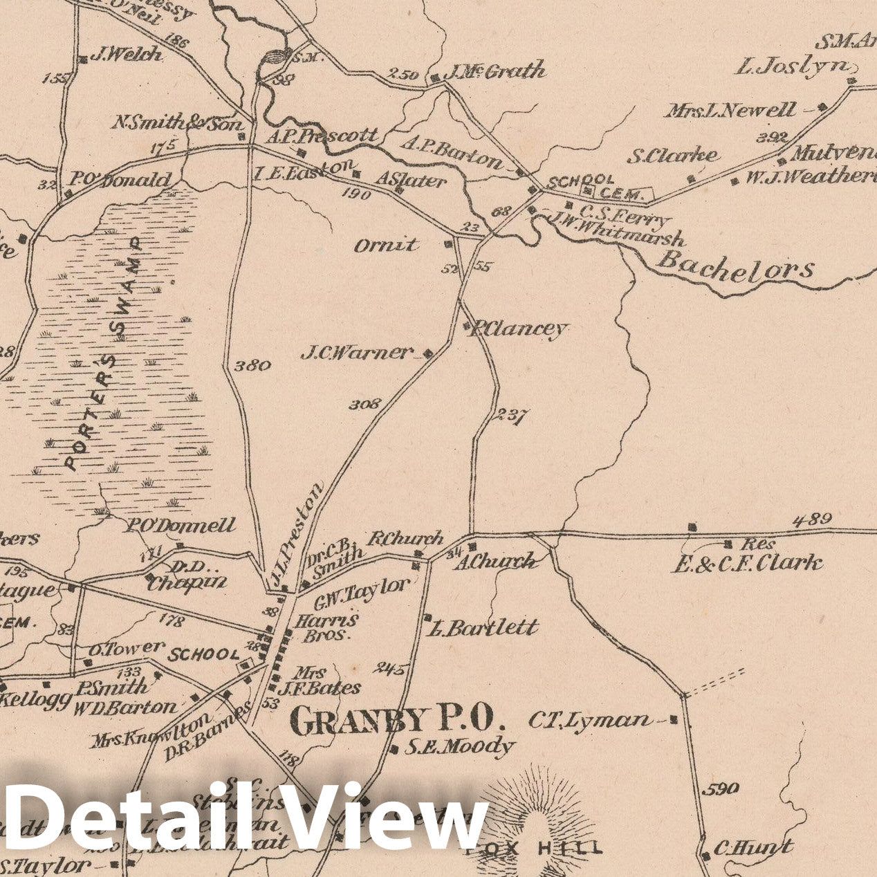 Historic Map : Atlas of Hampshire County Massachusetts, Granby 1873 , Vintage Wall Art