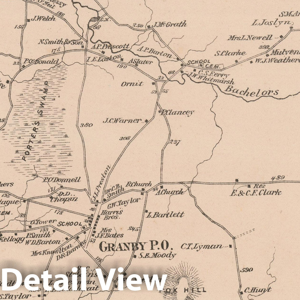 Historic Map : Atlas of Hampshire County Massachusetts, Granby 1873 , Vintage Wall Art