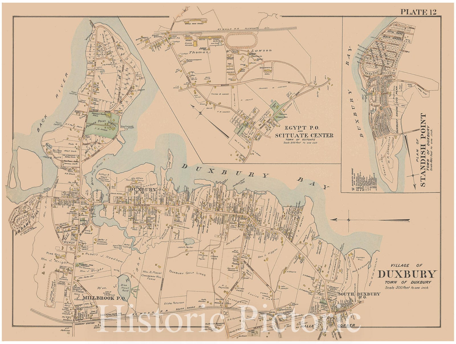 Historic Map : MA, Duxbury 1903 Plate 012 , New Topographical Atlas of Surveys of Plymouth County ... , Vintage Wall Art