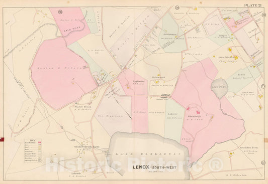Historic Map : Atlas of Berkshire County Massachusetts, Lenox 1904 Plate 021 , Vintage Wall Art