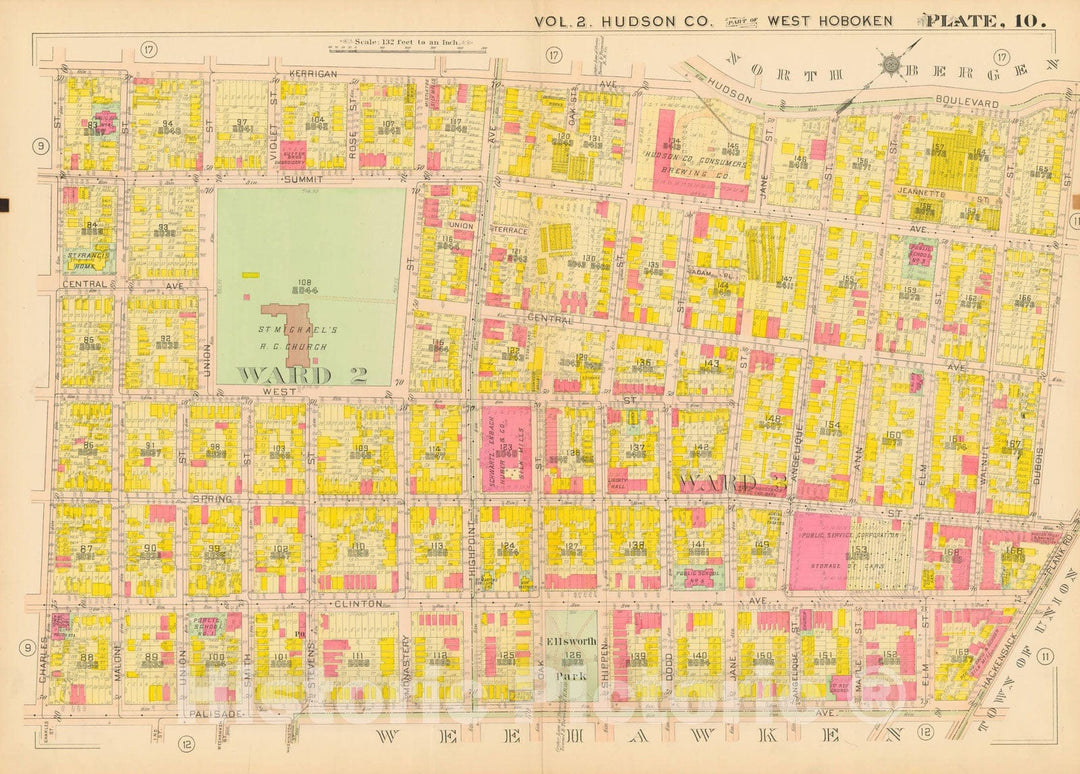 Historic Map : Atlas of Hudson County New Jersey, West Hoboken 1909 Plate 010 , Vintage Wall Art