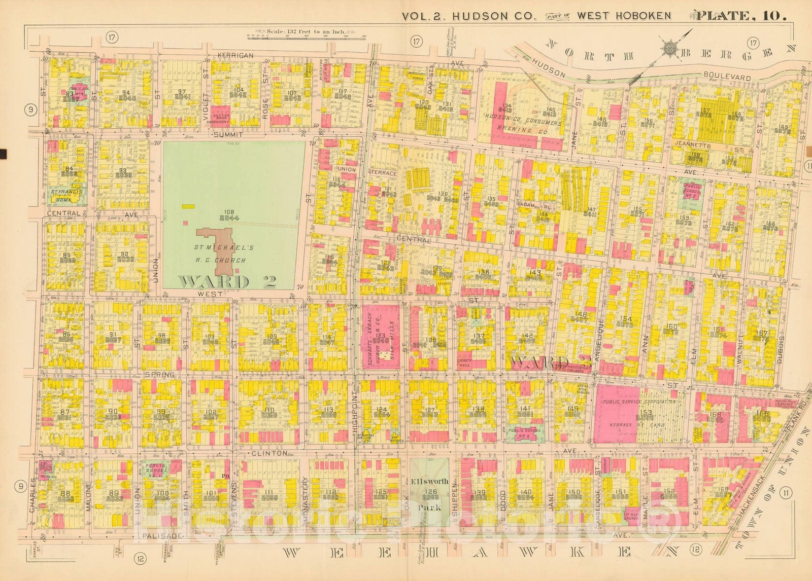 Historic Map : Atlas of Hudson County New Jersey, West Hoboken 1909 Plate 010 , Vintage Wall Art