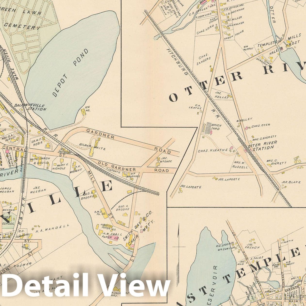 Historic Map : New Topo Atlas County of Worcester, Phillipston & Templeton 1898 Plate 044 , Vintage Wall Art