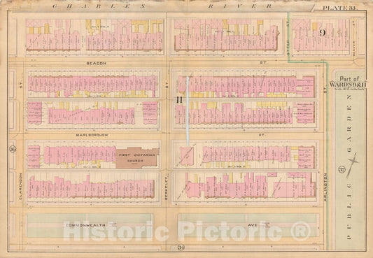 Historic Map : Atlas City of Boston, City Proper, Vol. 2, Boston 1888 Plate 033 , Vintage Wall Art