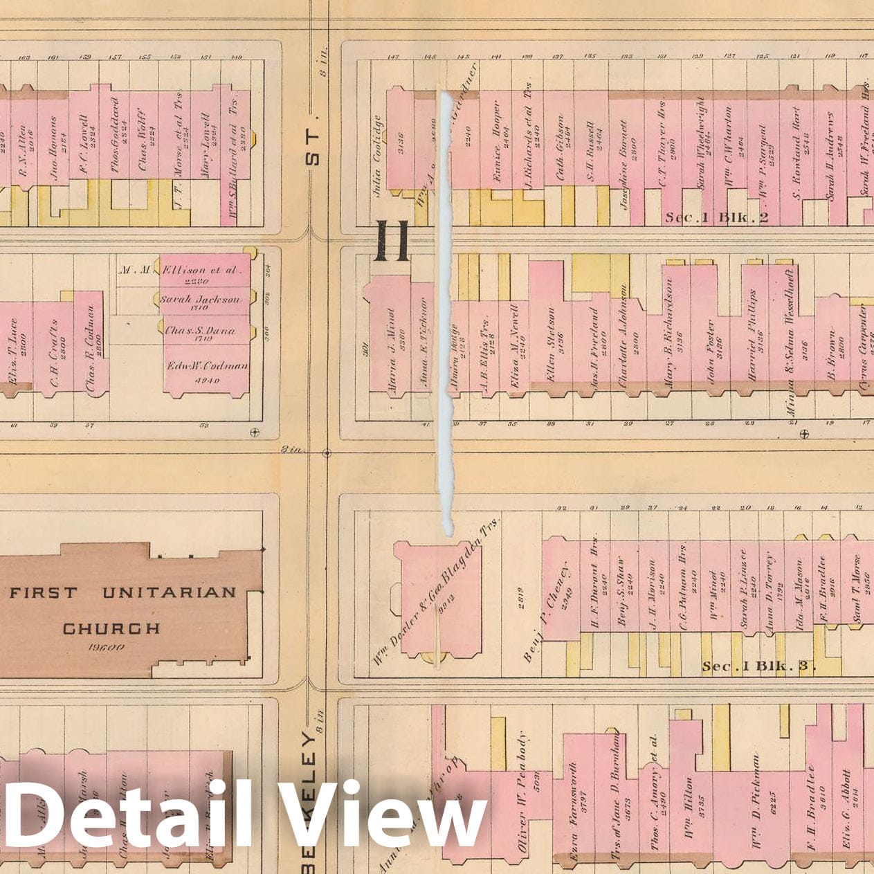 Historic Map : Atlas City of Boston, City Proper, Vol. 2, Boston 1888 Plate 033 , Vintage Wall Art