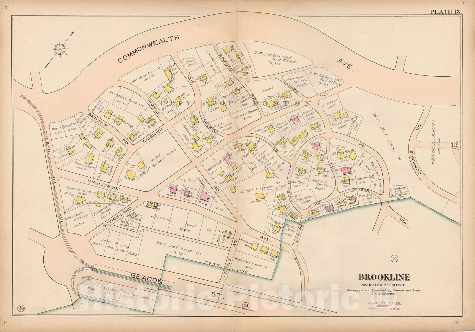 Historic Map : Atlas Town of Brookline, Brookline 1897 Plate 013 , Vintage Wall Art