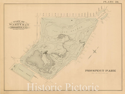 Historic Map : Robinson's Atlas City of Brooklyn, NY, Brooklyn Prospect Park 1886 , Vintage Wall Art