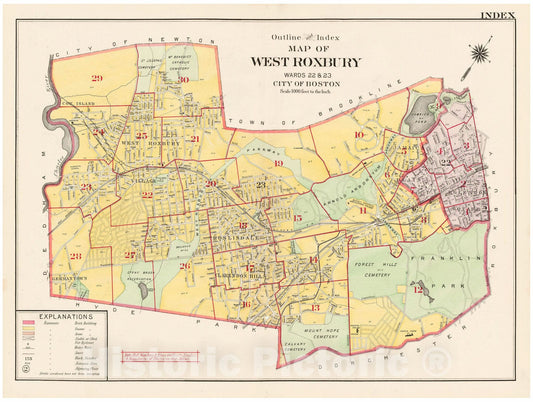 Historic Map : West Roxbury, Jamaica Plain & Roslindale, 1905 , Vintage Wall Art