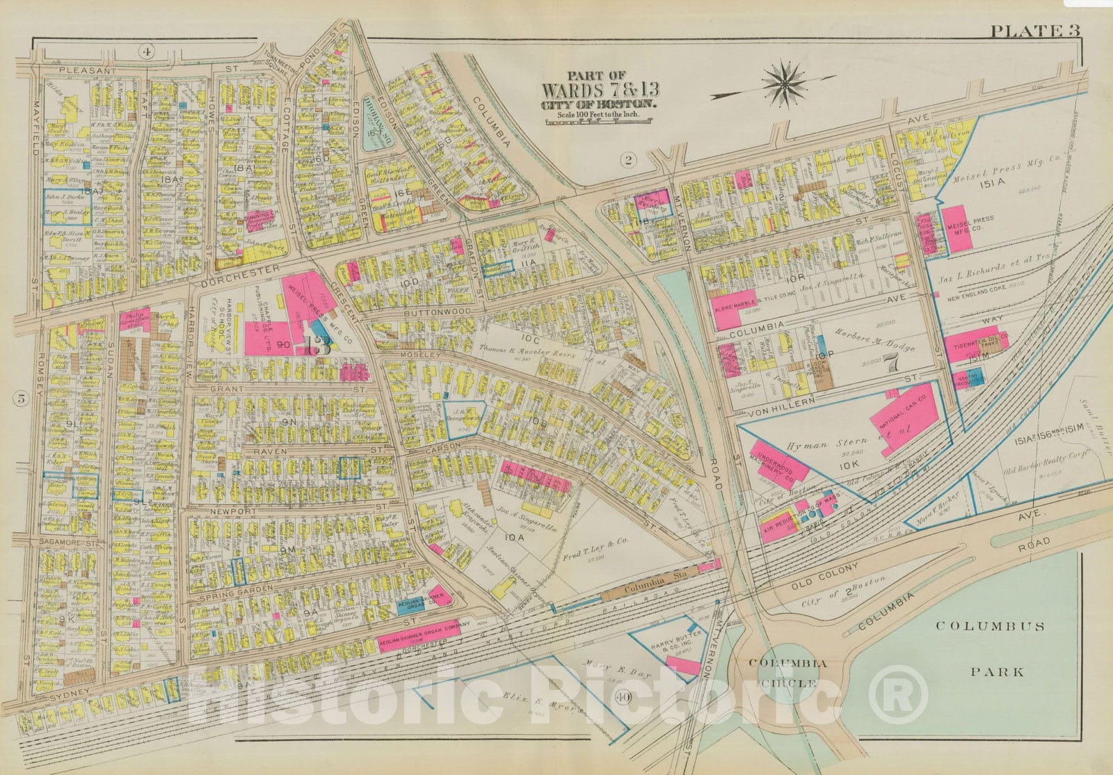 Historic Map : Atlas City of Boston, Dorchester, Dorchester 1933 Plate 003 , Vintage Wall Art