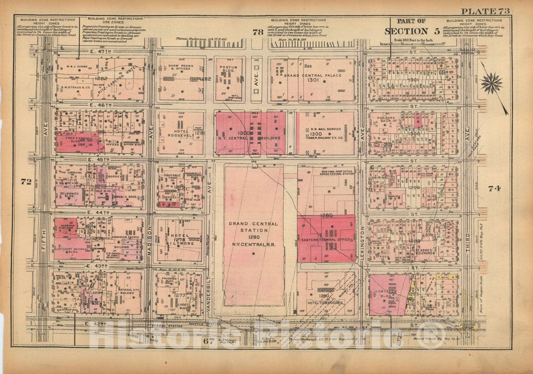 Historic Map : Land Book of the Borough of Manhattan, City of NY, Manhattan 1925 Plate 073 , Vintage Wall Art