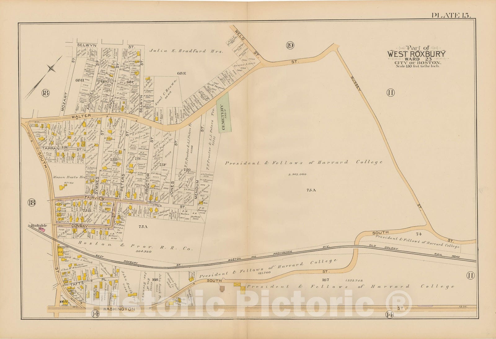Historic Map : Atlas City of Boston, West Roxbury, Roslindale 1890 Plate 015 , Vintage Wall Art