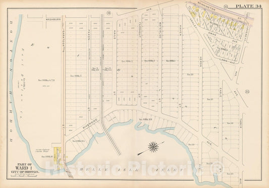 Historic Map : Atlas City of Boston: Charlestown and East Boston, East Boston 1912 Plate 034 , v2, Vintage Wall Art