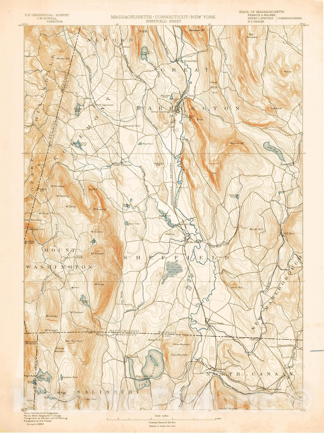 Historic Map : Atlas of Massachusetts, Egremont & Great Barrington & Mount Washington & Sheffield 1890 Page 003 , Vintage Wall Art