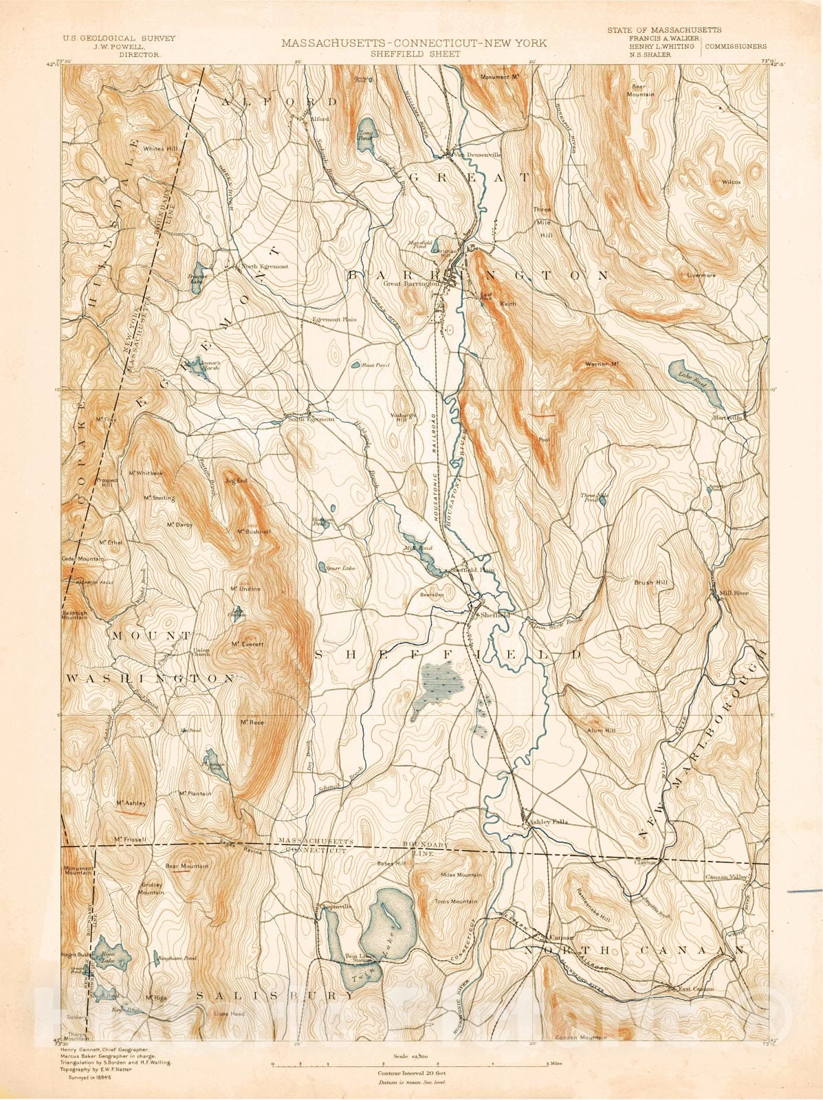 Historic Map : Atlas of Massachusetts, Egremont & Great Barrington & Mount Washington & Sheffield 1890 Page 003 , Vintage Wall Art