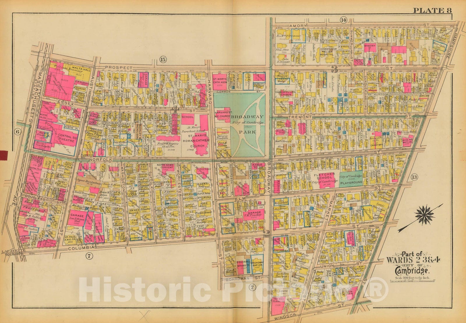 Historic Map : Atlas City of Cambridge, Massachusetts, Cambridge 1930 Plate 008 , Vintage Wall Art