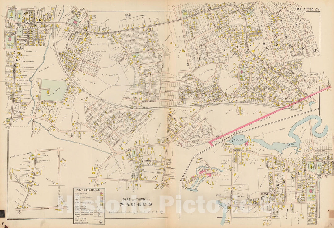 Historic Map : Atlas of Lynn, Swampscott and Saugus, Saugus 1905 Plate 023 , Vintage Wall Art