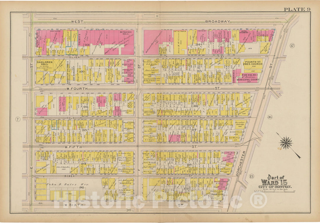 Historic Map : Atlas of South Boston, South Boston 1910 Plate 009 , Vintage Wall Art