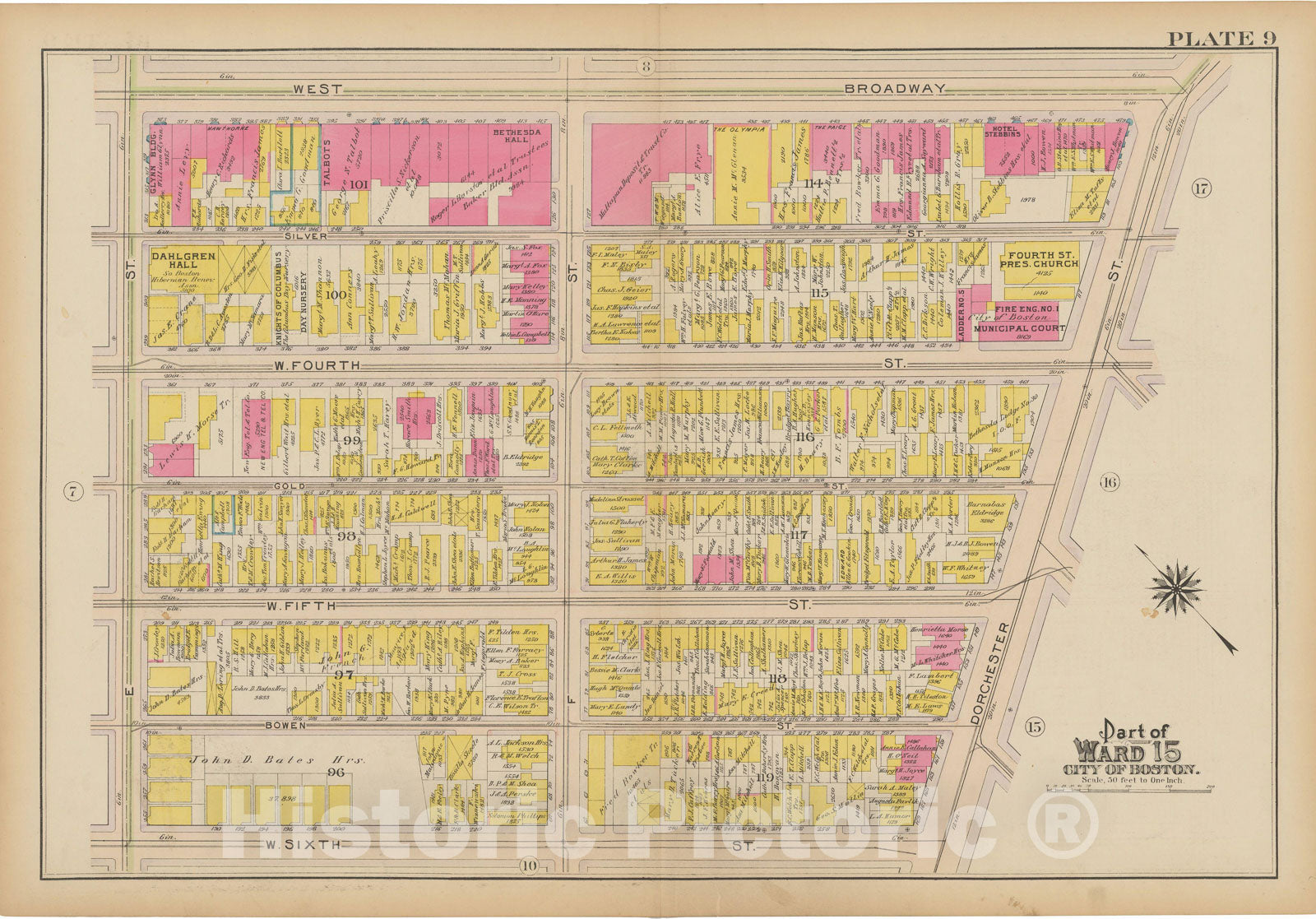Historic Map : Atlas of South Boston, South Boston 1910 Plate 009 , Vintage Wall Art