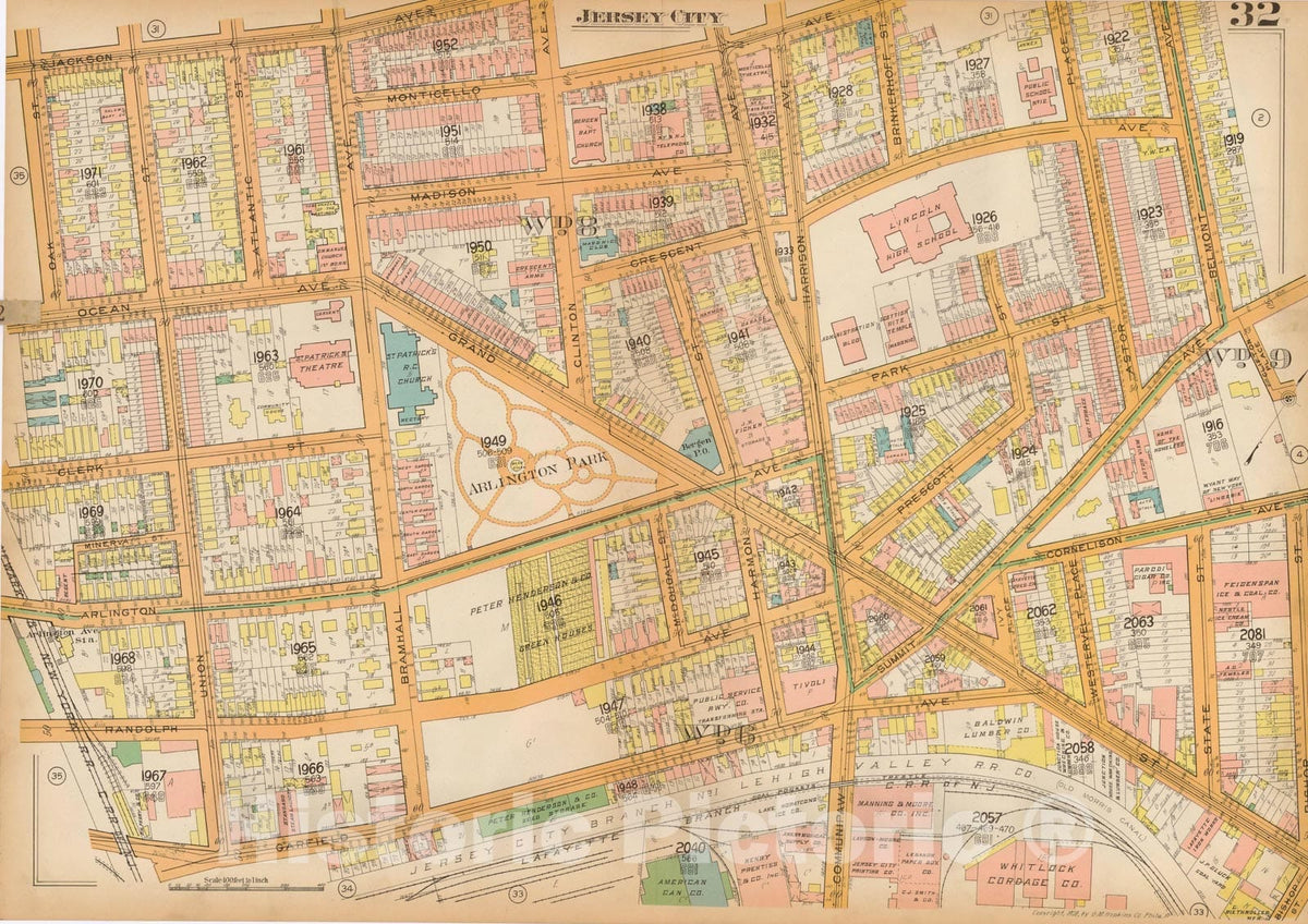 Historic Map : Plat Book of Jersey City, 1928 Plate 032 , Vintage Wall Art