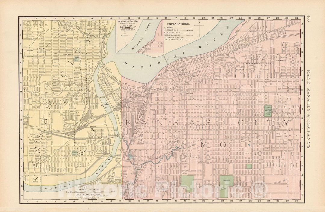 Historic Map : Kansas City 1891 , Rand McNally's Atlas World , Vintage Wall Art