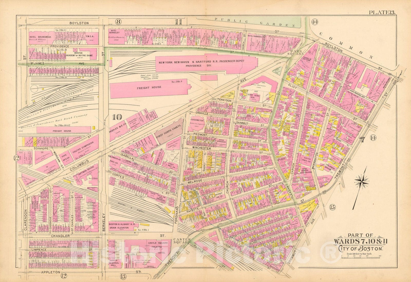 Historic Map : Boston 1895 Plate 013 , Atlas City of Boston Proper & Roxbury , Vintage Wall Art