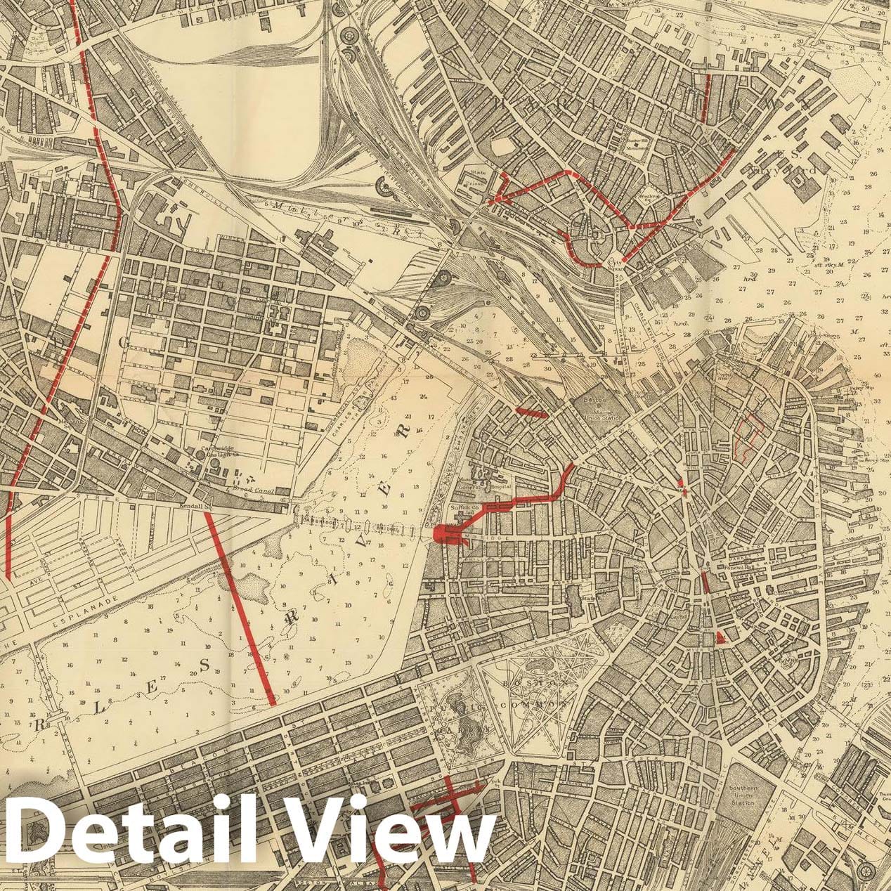 Historic Map : Boston & Cambridge & Charlestown & Somerville 1909 , Vintage Wall Art